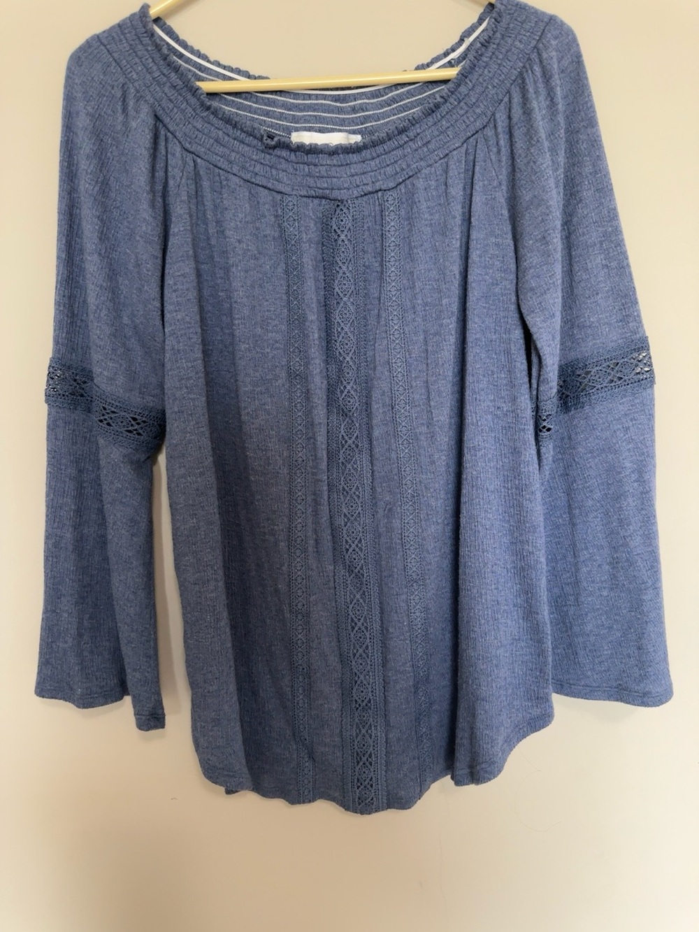 French Laundry Blue Boho Peasant Top Lace Bell Sleeve Size Large